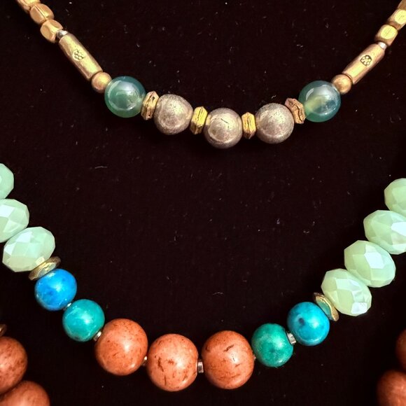 Nakamol Multilayered Beaded Necklace Semi-Precious Stones Gold Accents Tassels - Picture 4 of 9